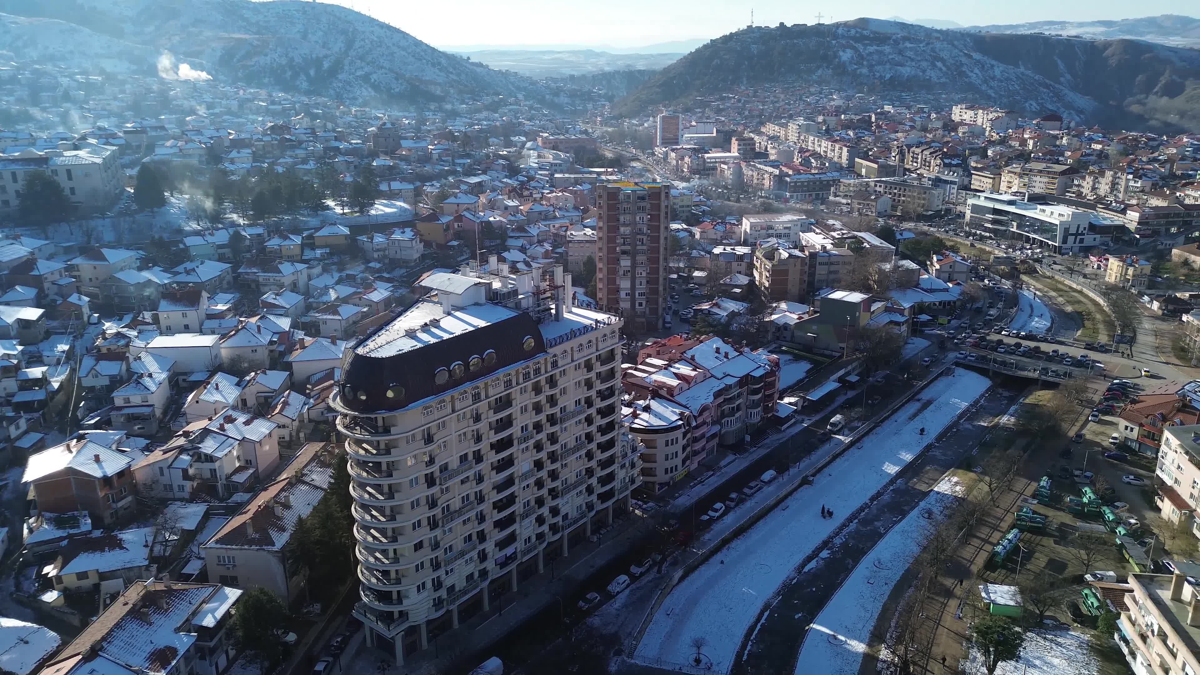 Stunning Winter Aerial View of Urban Cityscape Free Stock Video Footage ...