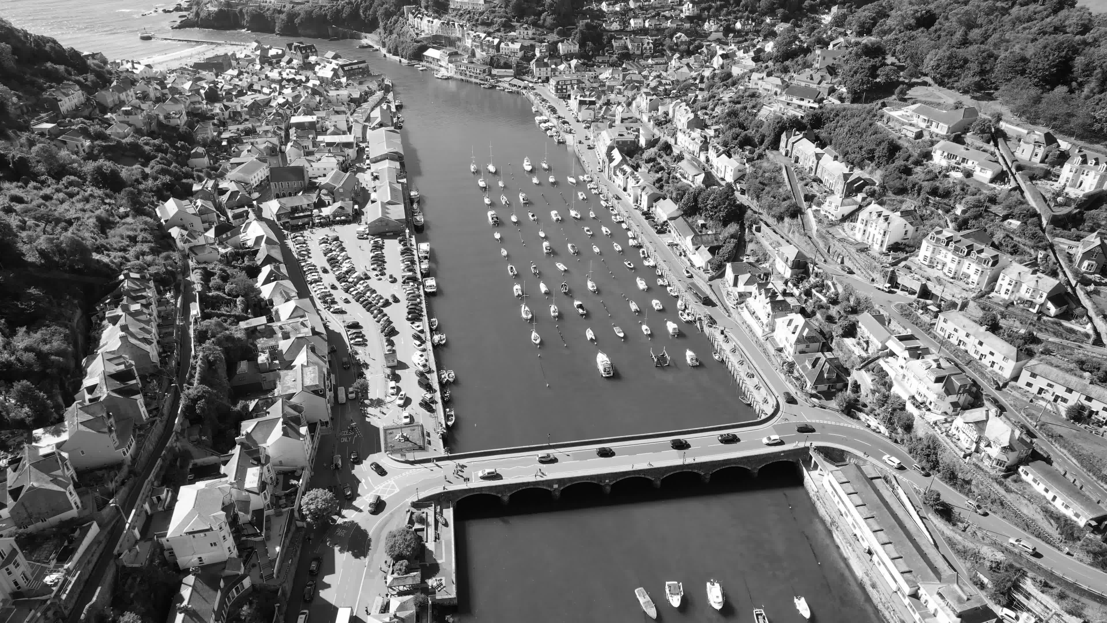 Scenic Aerial View of Coastal Town and Harbor Free Stock Video Footage ...