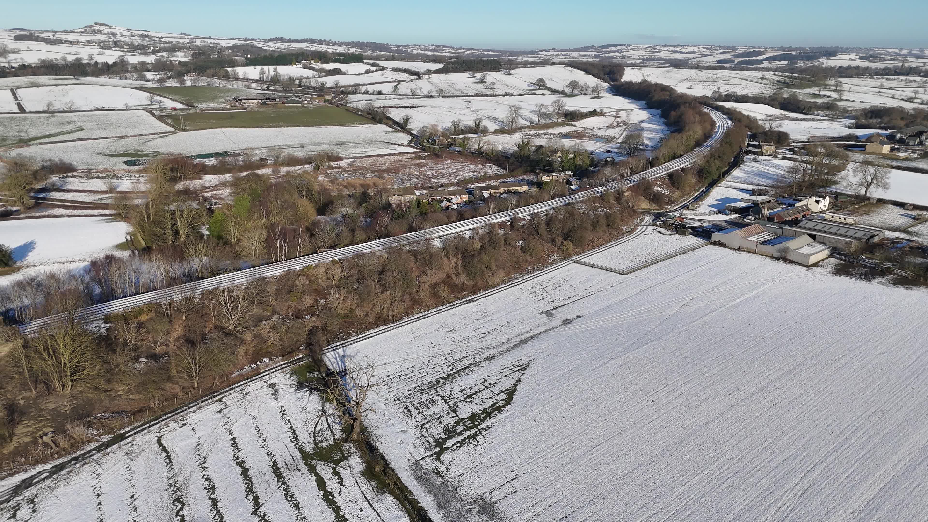 Aerial View of Snowy Landscape with Viaduct Free Stock Video Footage ...