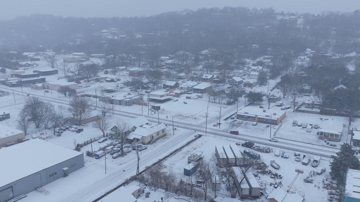 Snowy Aerial View of Winter Urban Landscape Free Stock Video Footage ...