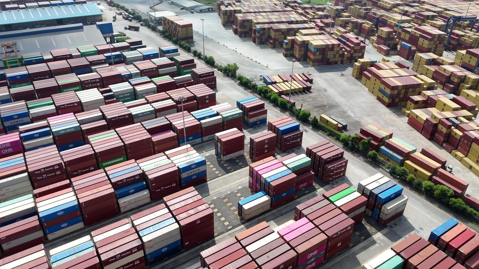 Aerial View of Containers at Busy Shipping Port Free Stock Video ...