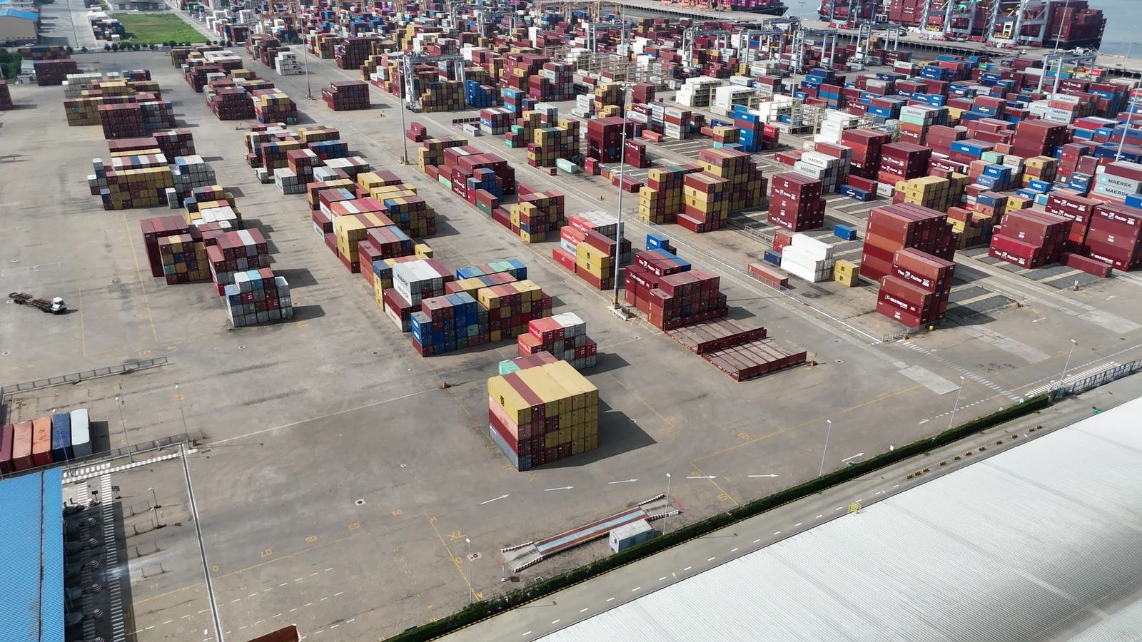 Single Shipping Container Aerial Shipping Container Terminal Aerial Overview Free Stock Video Footage ...
