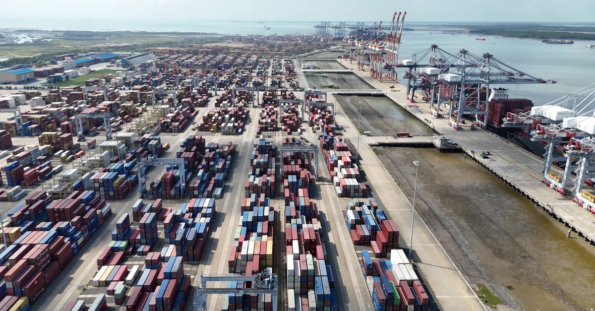 Container Field Aerial View of Bustling Container Port Free Stock Video Footage ...