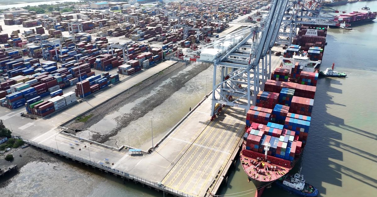 Container Port Mpi Dynamic Aerial View of Busy Container Port Free Stock Video Footage ...
