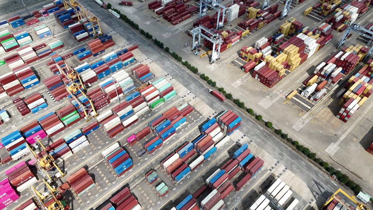 Single Shipping Container Aerial Shipping Container Terminal Aerial Overview Free Stock Video Footage ...