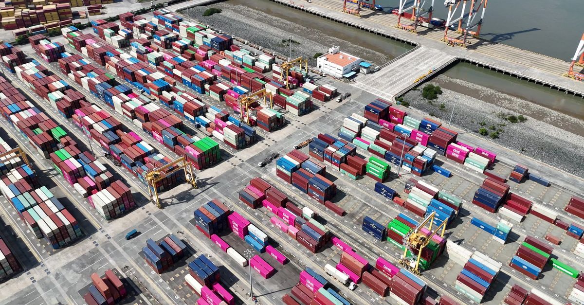 Aerial View of Busy Container Port Yard Free Stock Video Footage ...