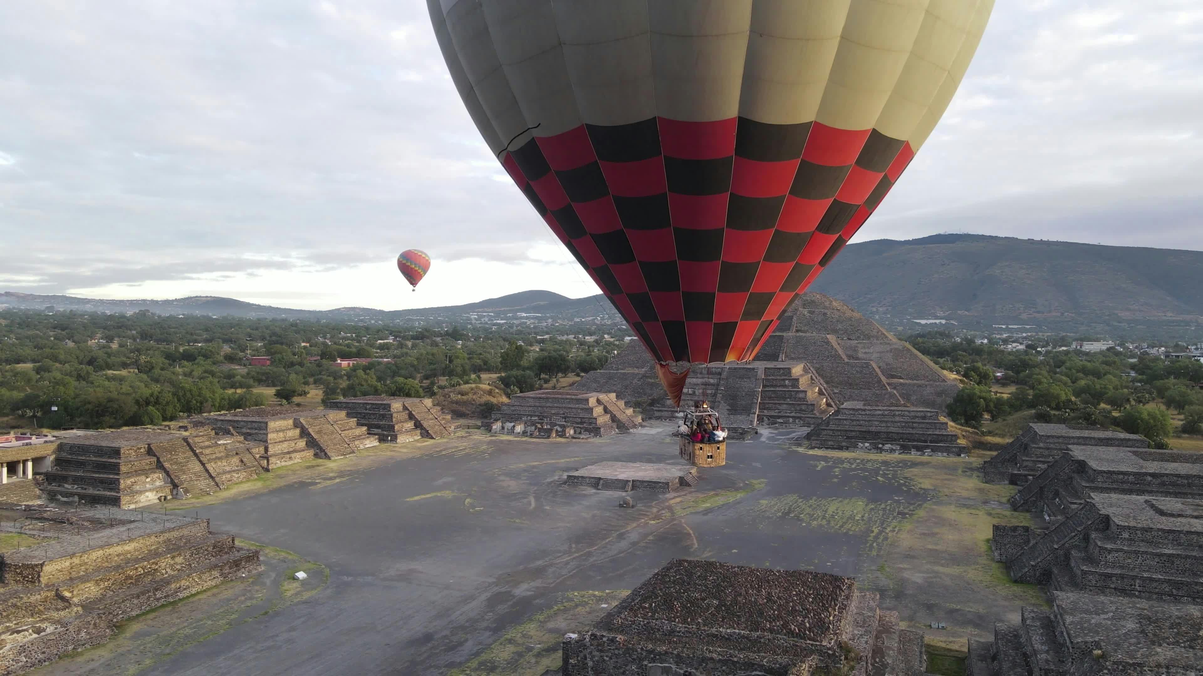 Hot Air Balloon Over Teotihuacan Pyramids Free Stock Video Footage ...