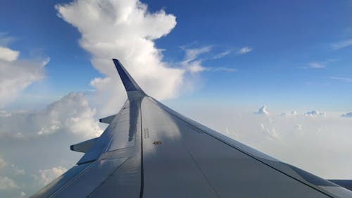 The Left Wing Of An Airplane On Flight