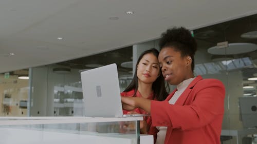 A Woman Showing To Another Woman Something In A Laptop