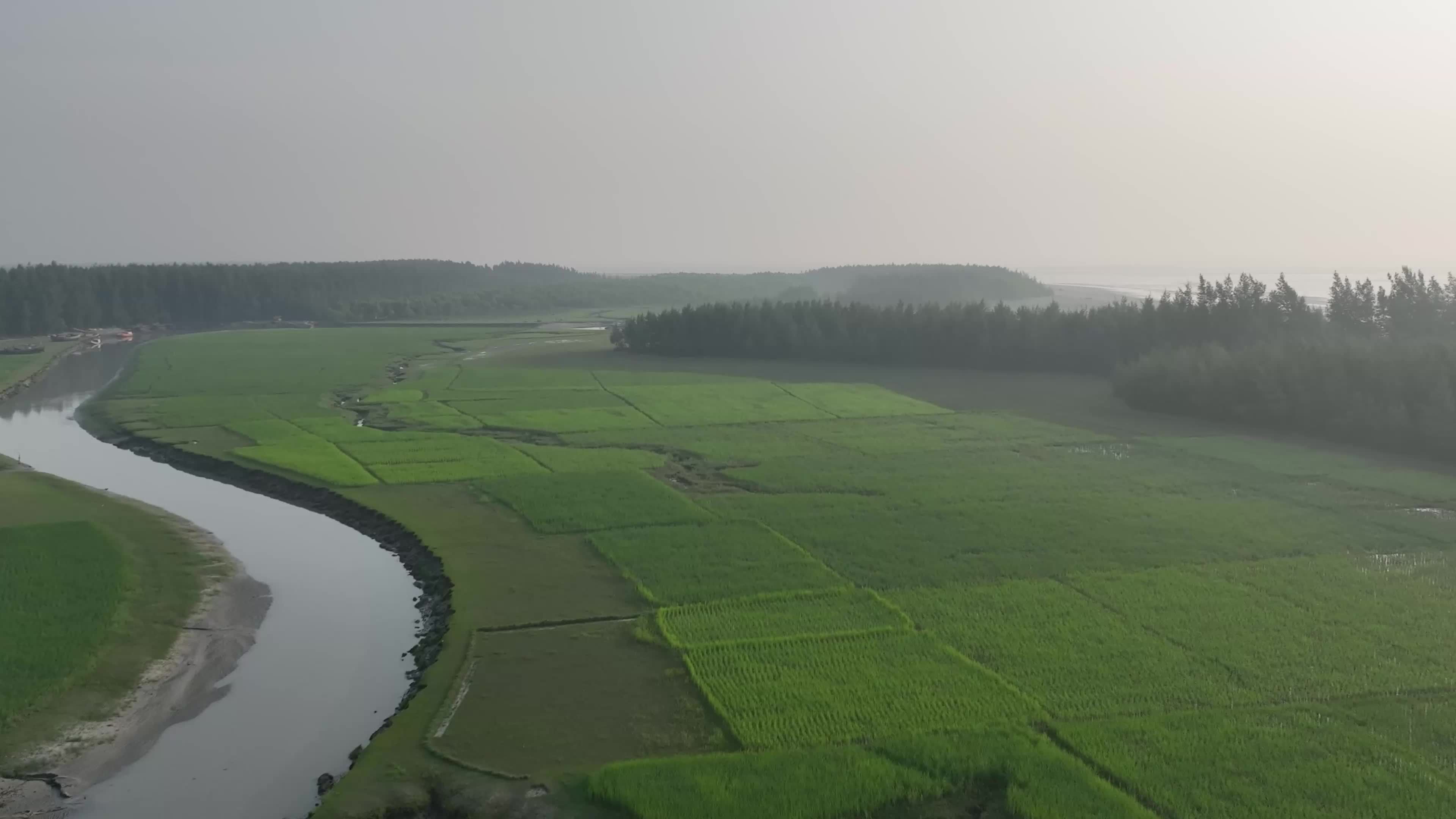 Scenic River and Lush Green Fields Aerial View Free Stock Video Footage ...
