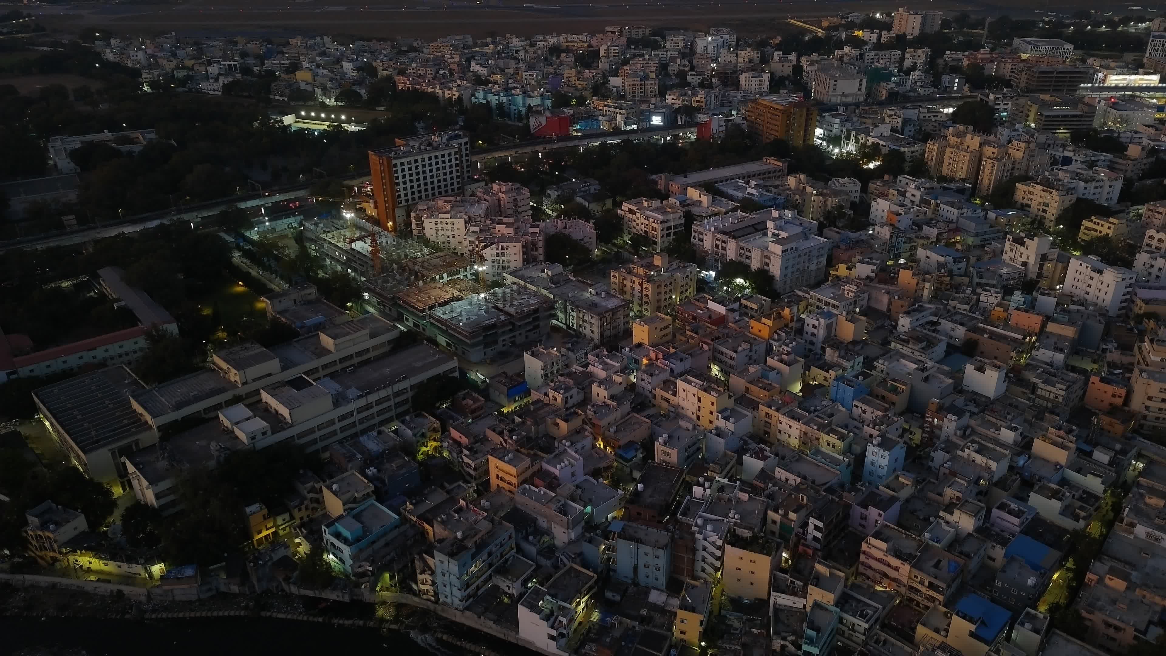 Aerial Night View of Cityscape with Traffic Free Stock Video Footage ...