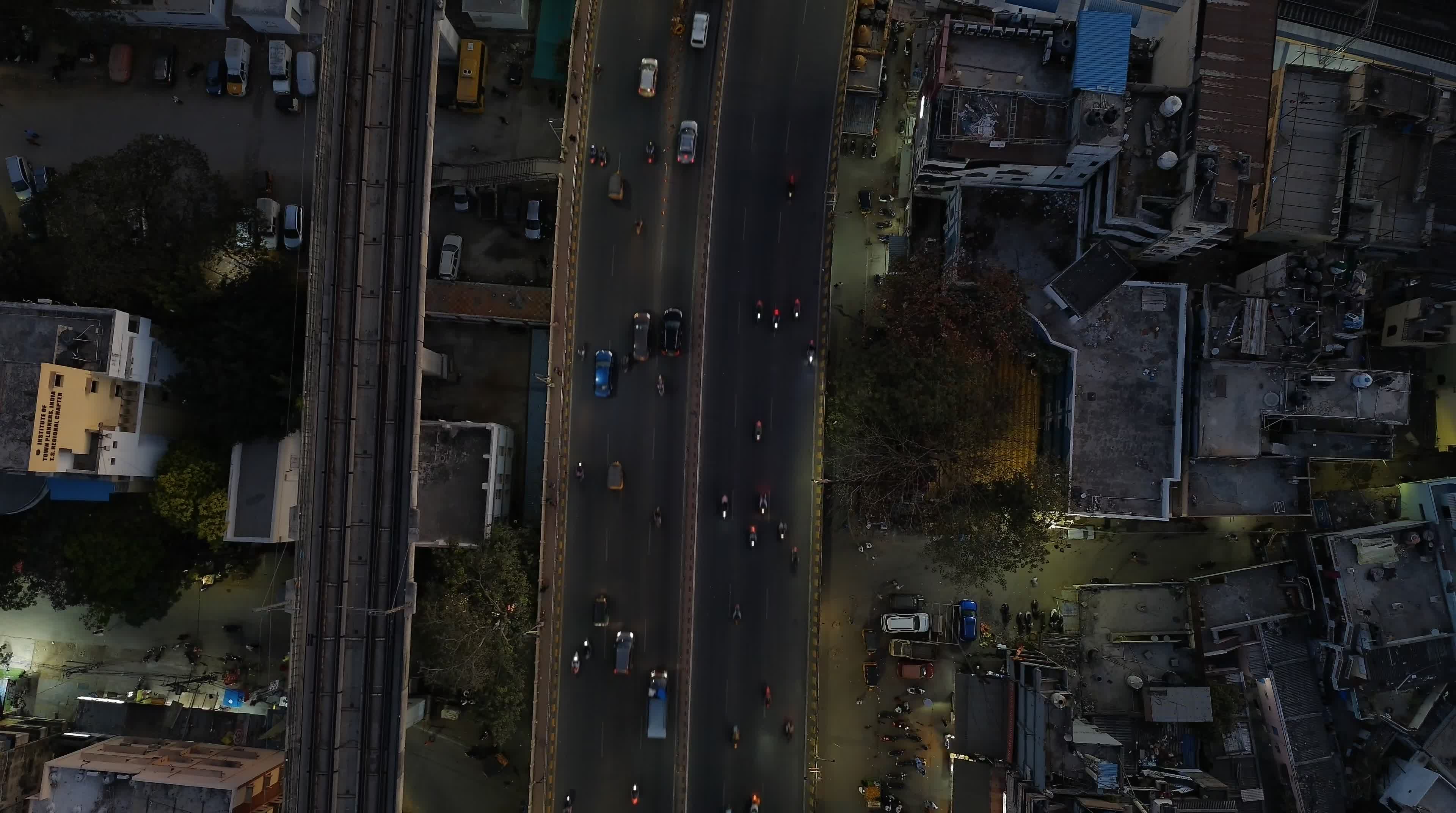 Drone Aerial View of City Night Traffic Free Stock Video Footage ...