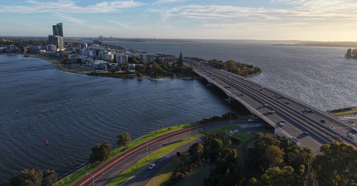 Aerial View of Perth City Skyline at Sunset Free Stock Video Footage ...
