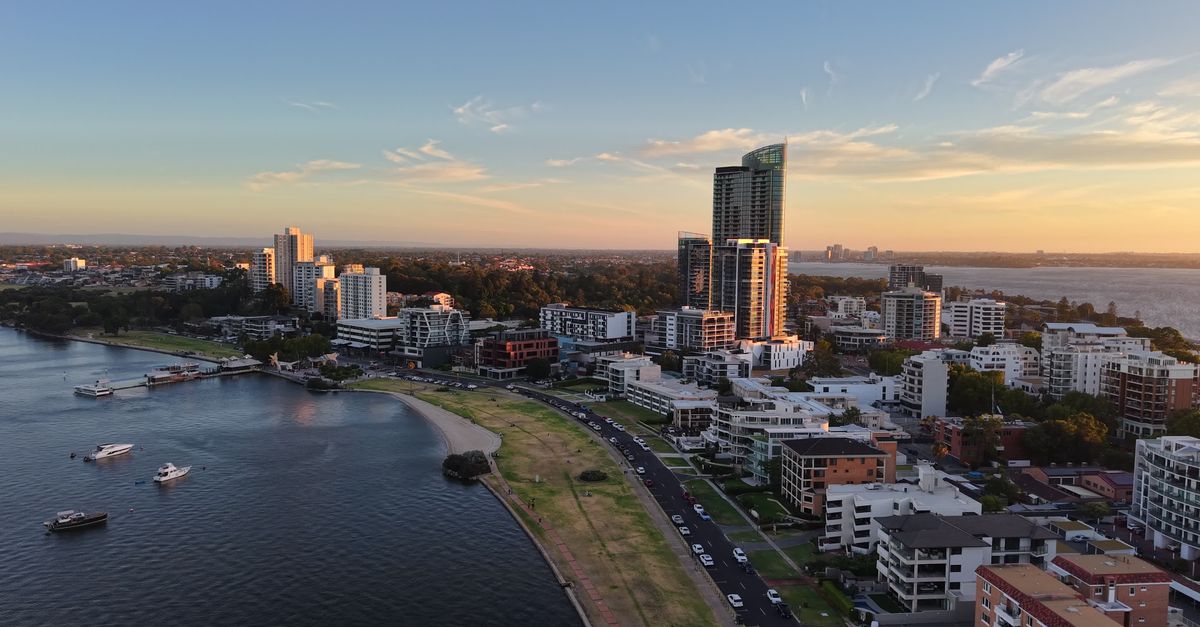 Aerial View of Perth Skyline at Sunset Free Stock Video Footage ...
