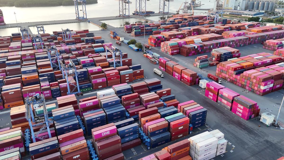 Aerial View of Bustling Container Yard Free Stock Video Footage ...