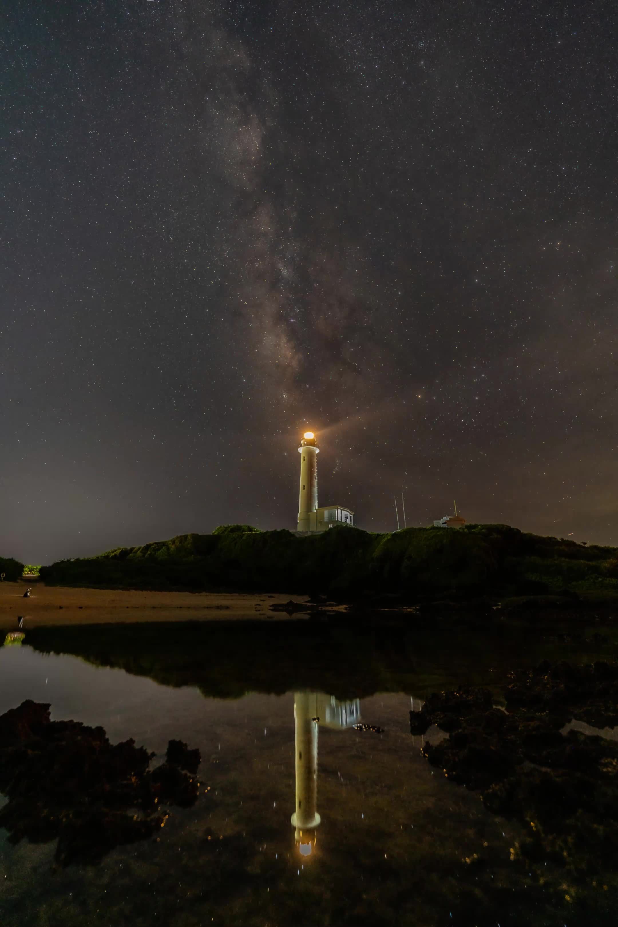 Lighthouse Under Starry Night Sky Milky Way Free Stock Video Footage ...