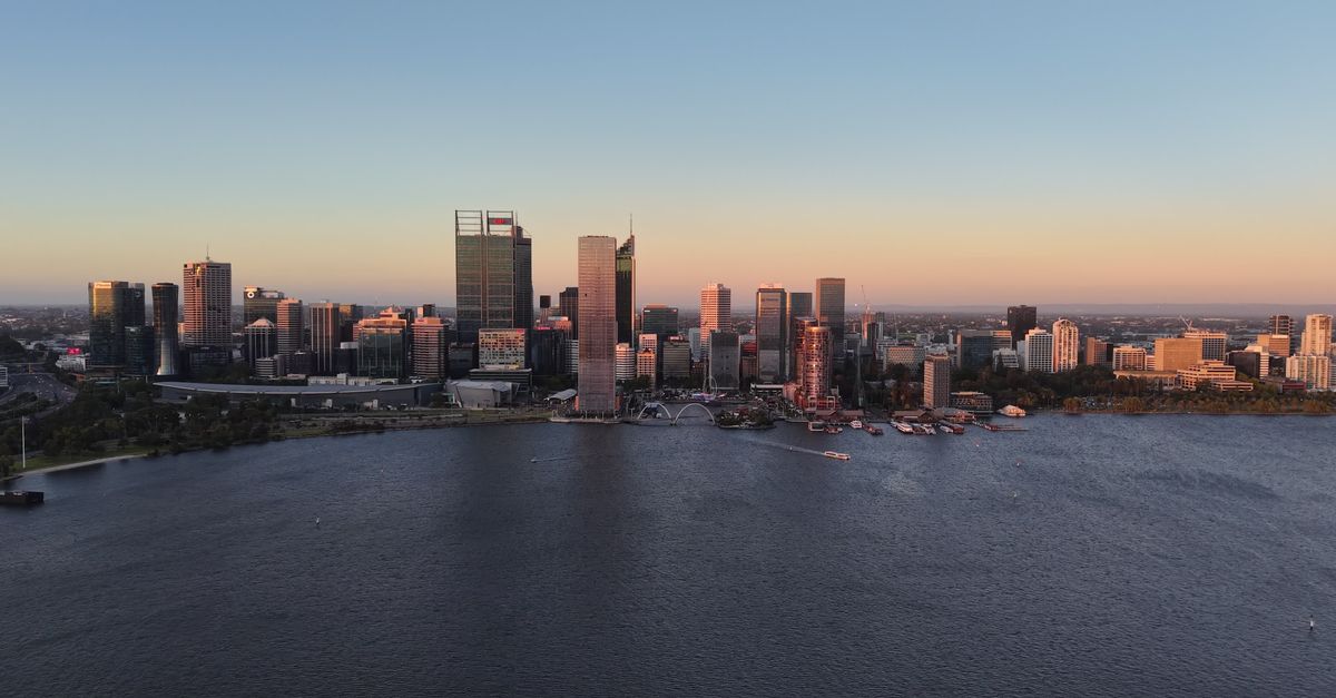 Aerial View of Perth Skyline at Sunset Free Stock Video Footage ...