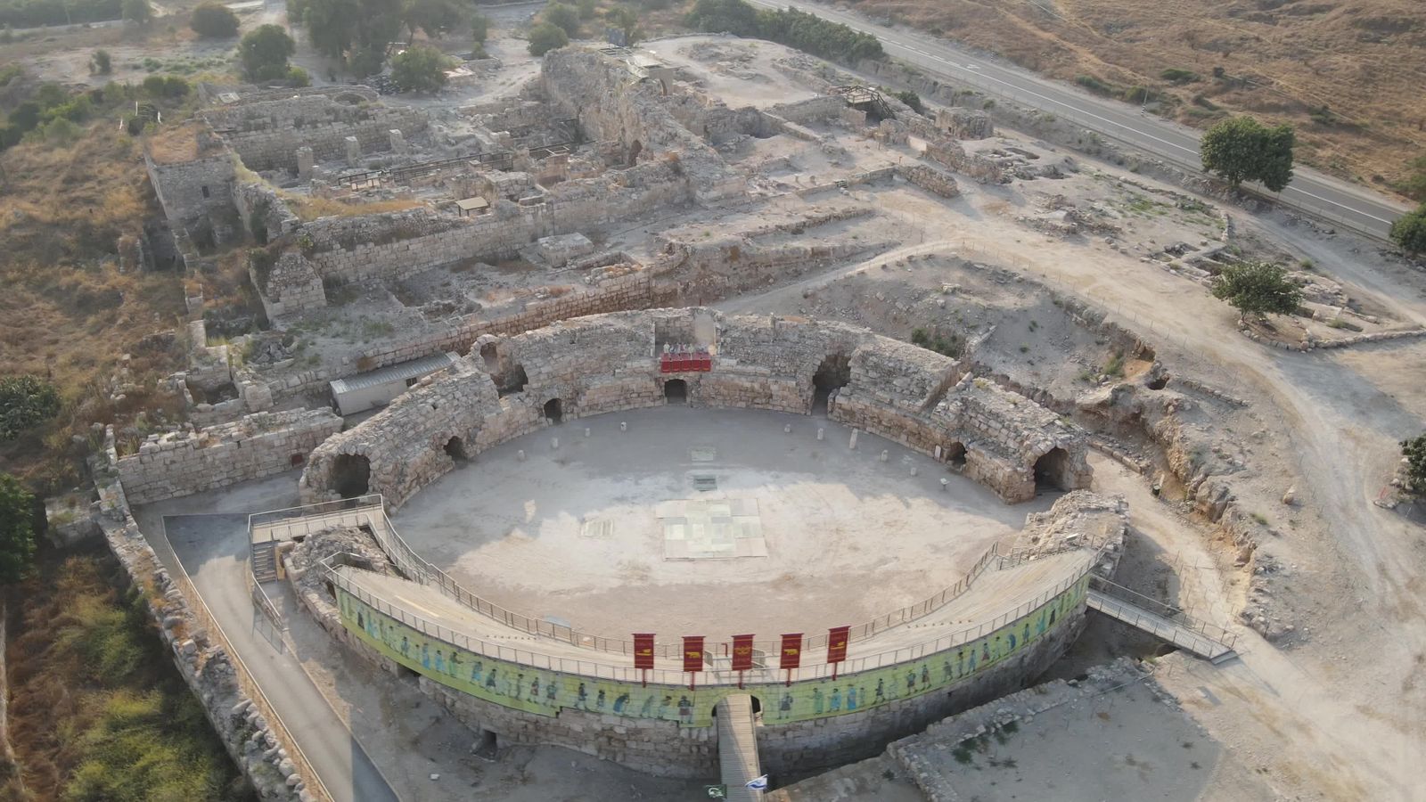 Aerial View of Ancient Roman Amphitheater Ruins Free Stock Video ...
