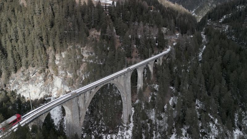 Stunning Drone Shot of Viaduct in Winter Landscape Free Stock Video ...