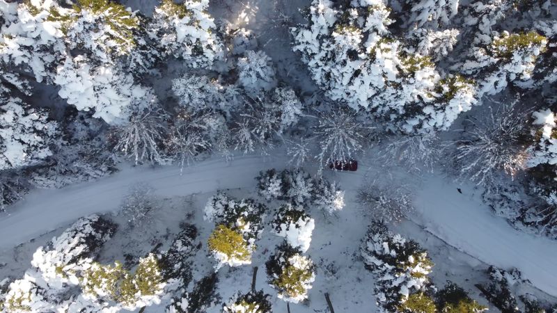 Drone Footage of a Car on Road Covered with Snow Free Stock Video ...