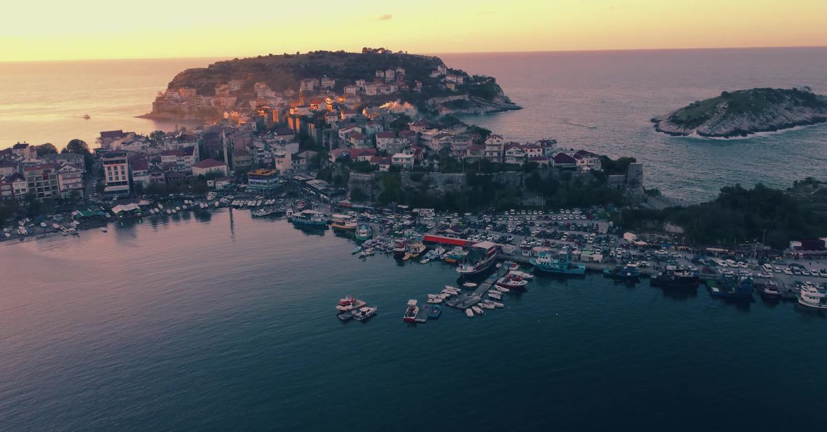 Stunning Aerial View Of Amasra At Sunset Free Stock Video Footage stunning-aerial-view-of-amasra-at-sunset-free-stock-video-footage