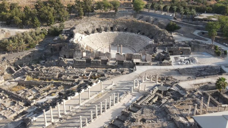 Aerial View of Ancient Roman Amphitheater Ruins Free Stock Video ...