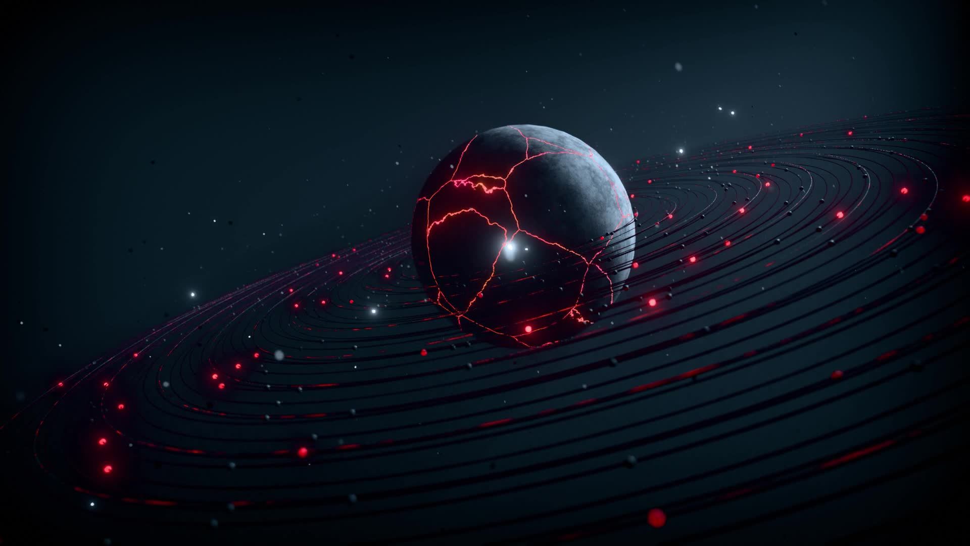 Futuristic Cracked Planet with Glowing Red Rings Free Stock Video ...