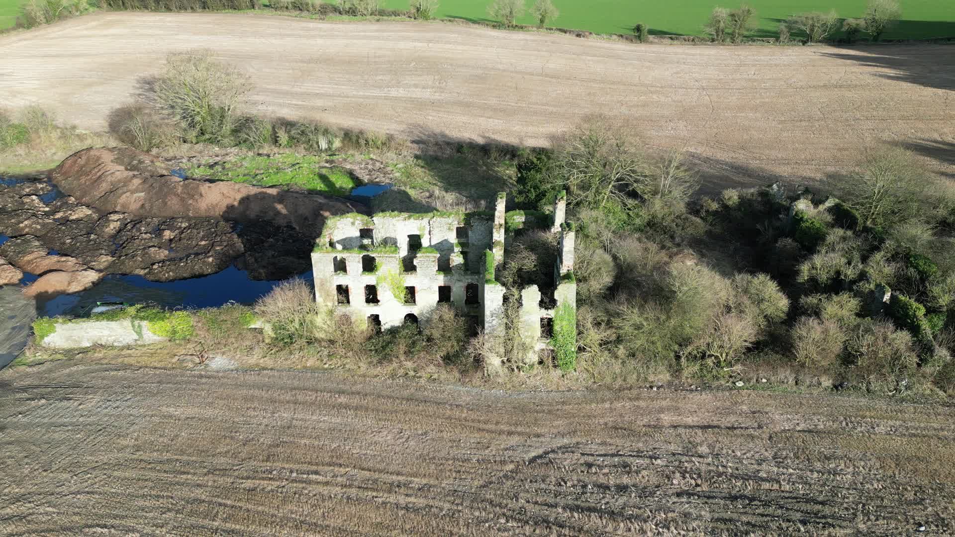 4K Aerial View of Abandoned Irish Ruins Free Stock Video Footage ...