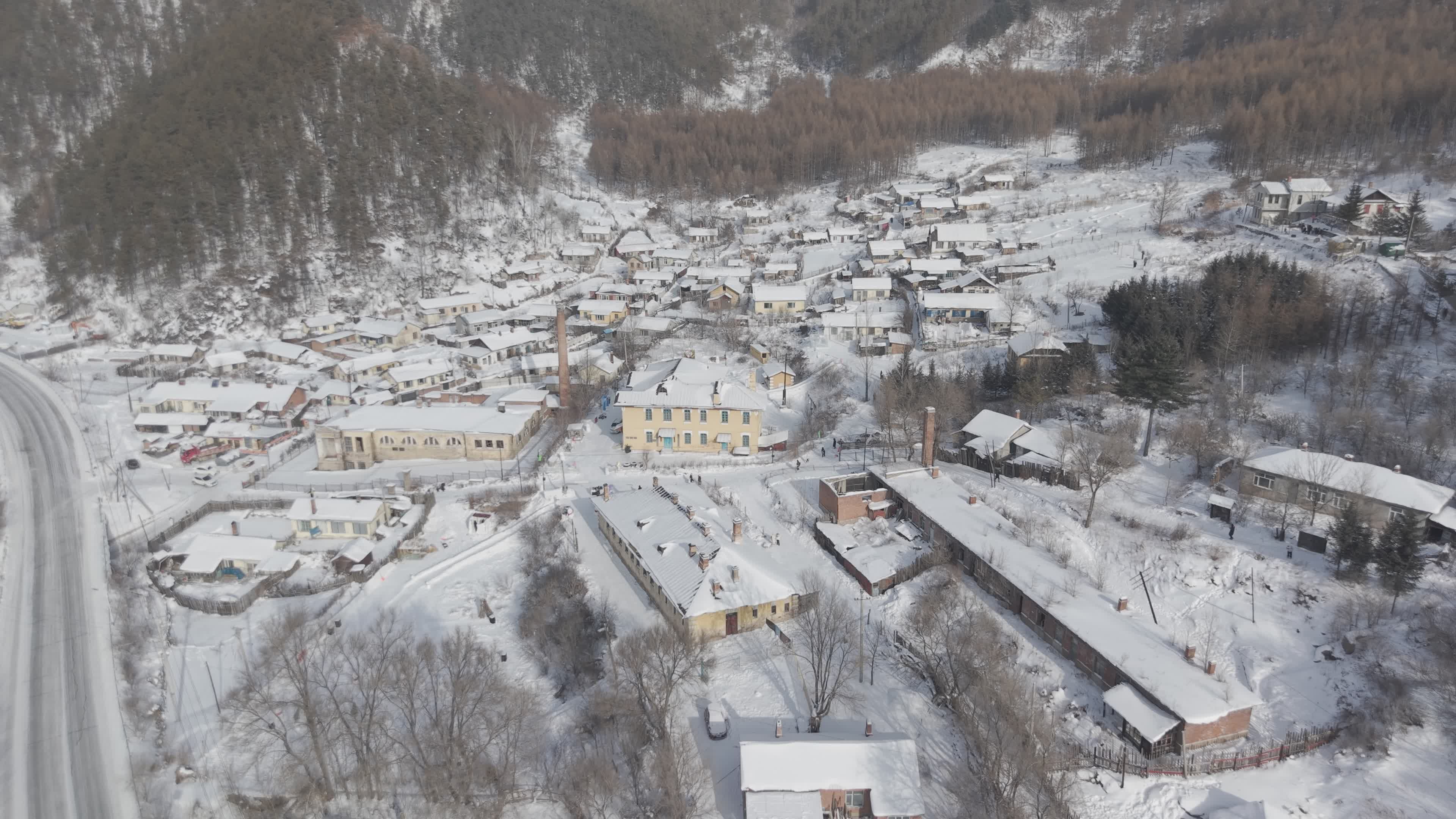 Scenic Aerial View of Snowy Winter Village Free Stock Video Footage ...