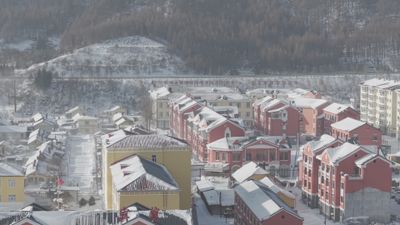 Scenic Aerial View of Snowy Winter Village Free Stock Video Footage ...