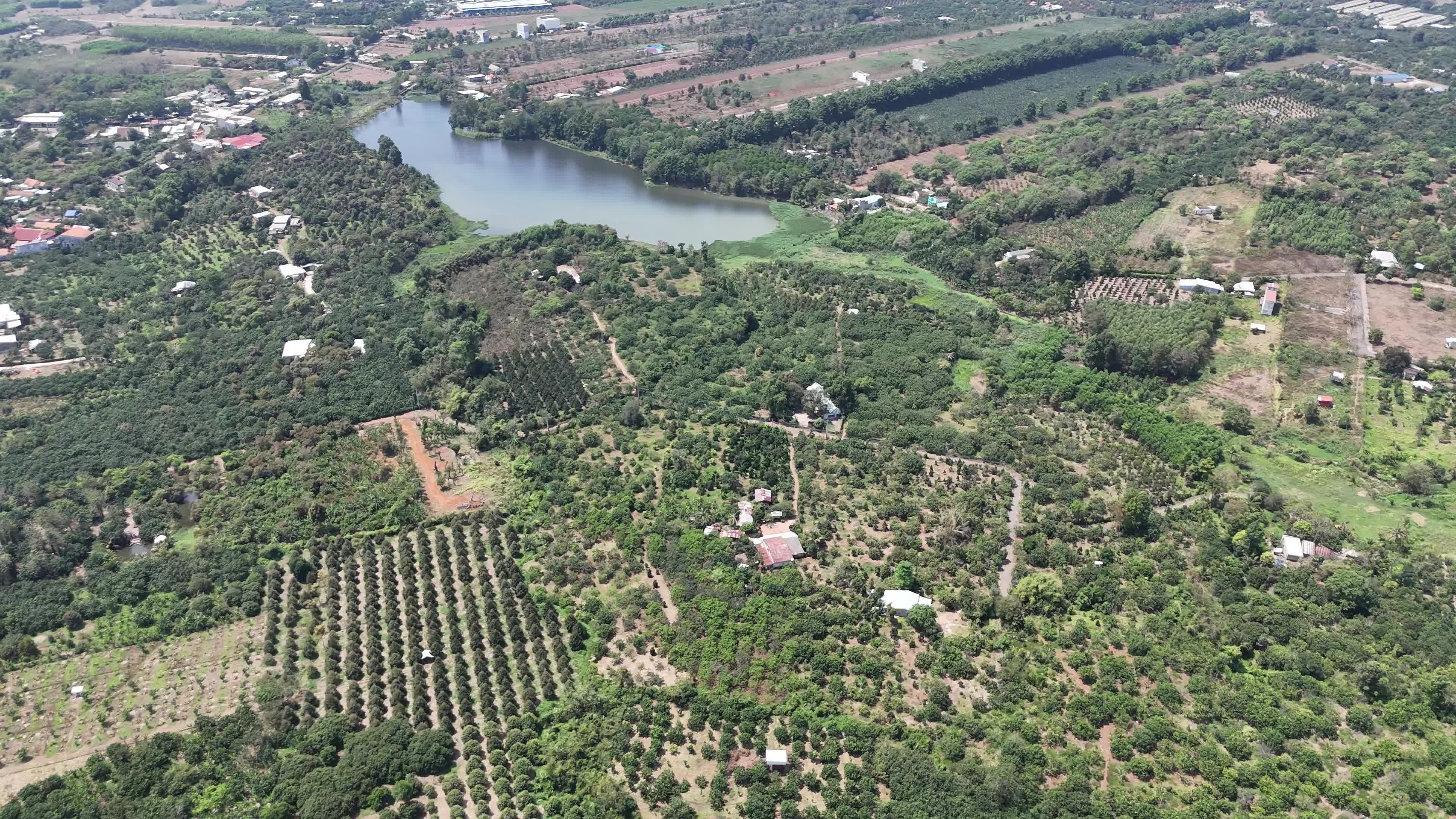 Aerial View of Lush Green Landscape with Lake Free Stock Video Footage ...