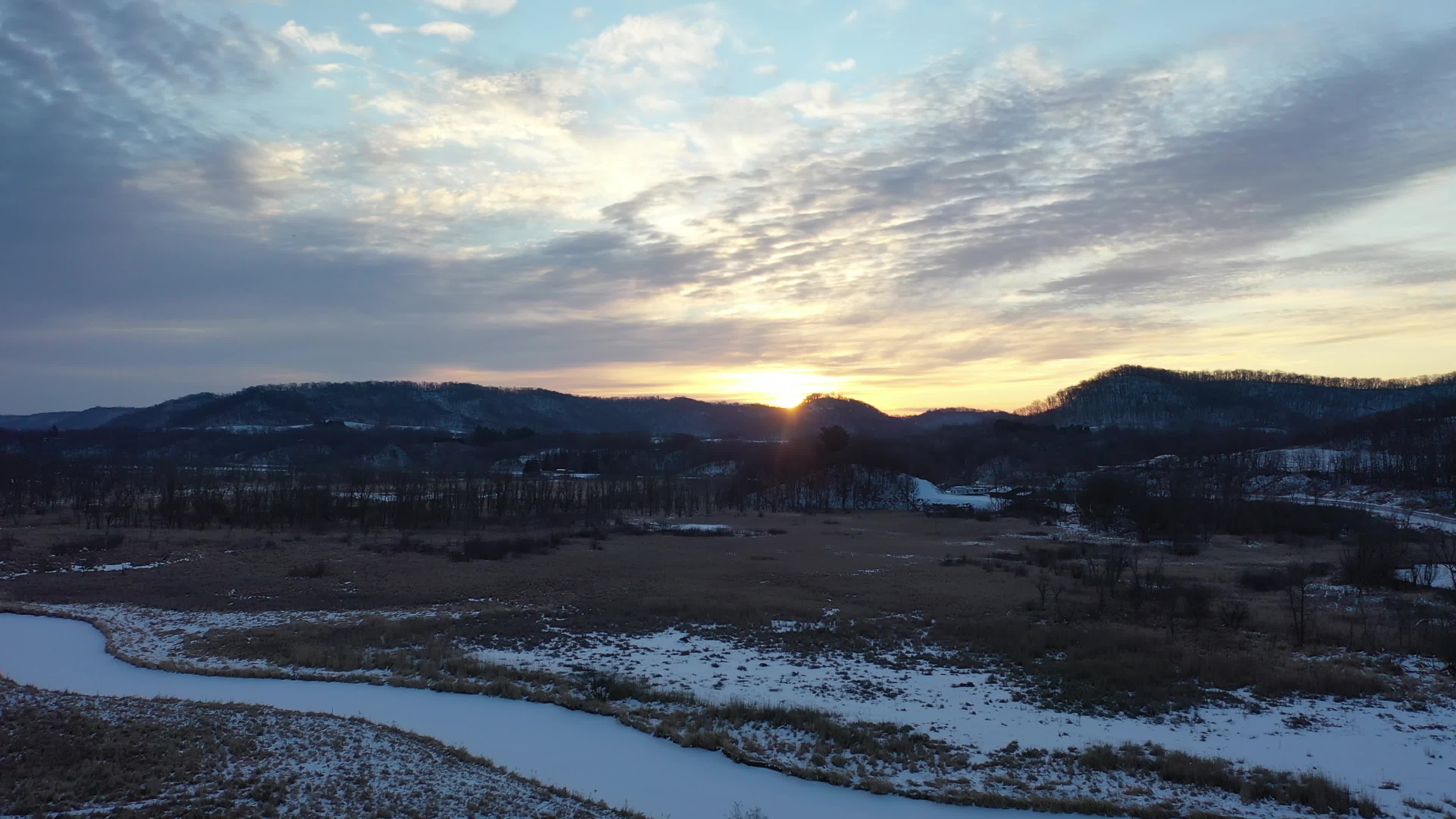 Winter Sunrise Over Snowy Valley Landscape Free Stock Video Footage ...