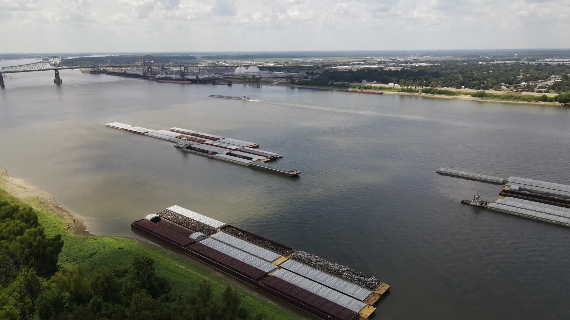 Aerial View of Baton Rouge Skyline and River Free Stock Video Footage ...