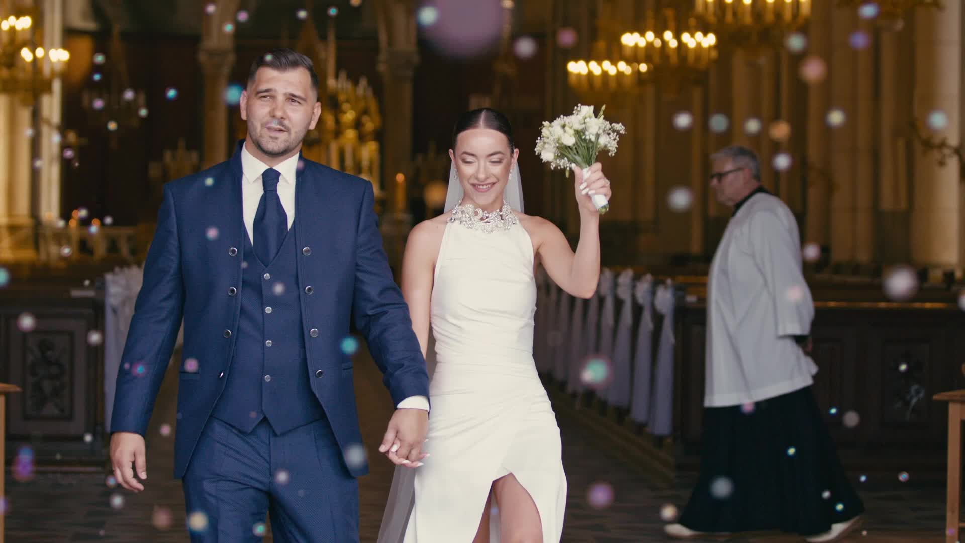 Beautiful Wedding Couple Exiting Church Ceremony Free Stock Video ...