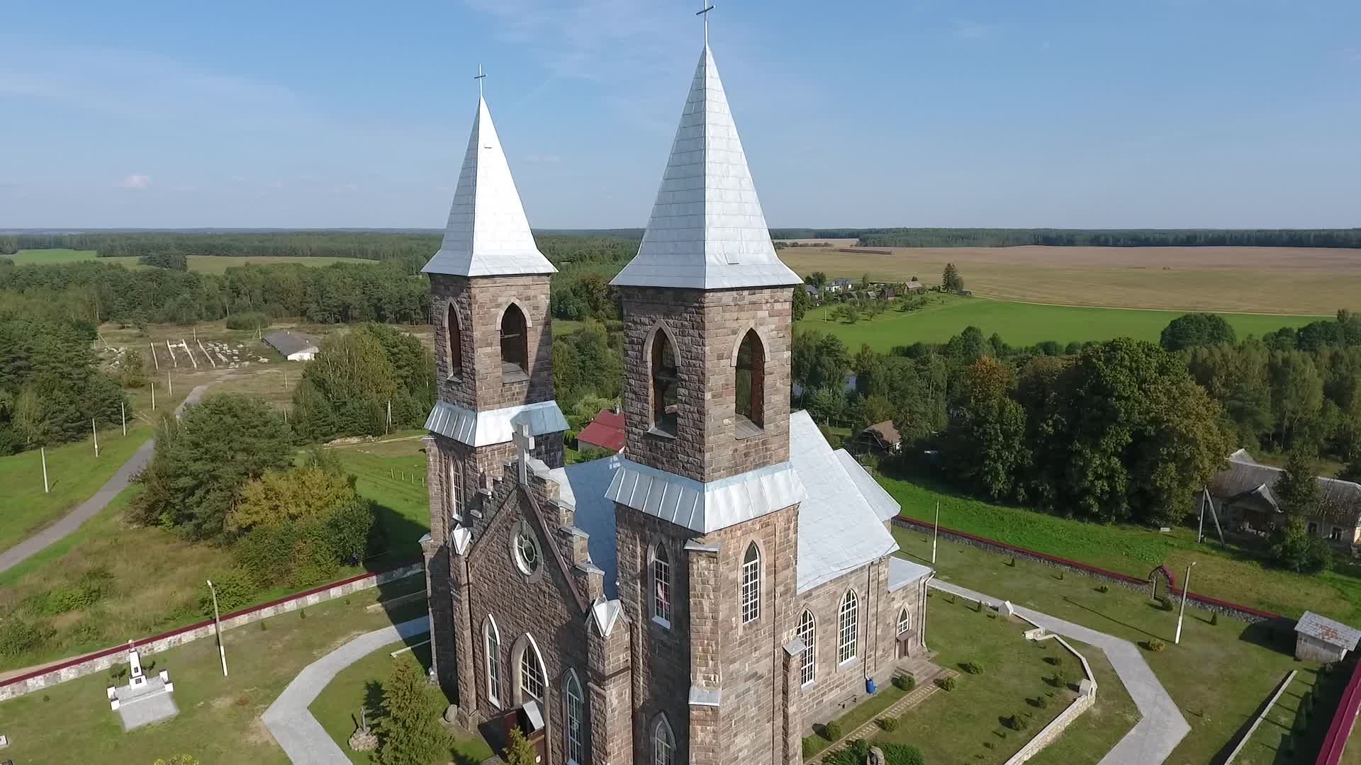 Aerial View of Rustic Stone Church in Countryside Free Stock Video ...