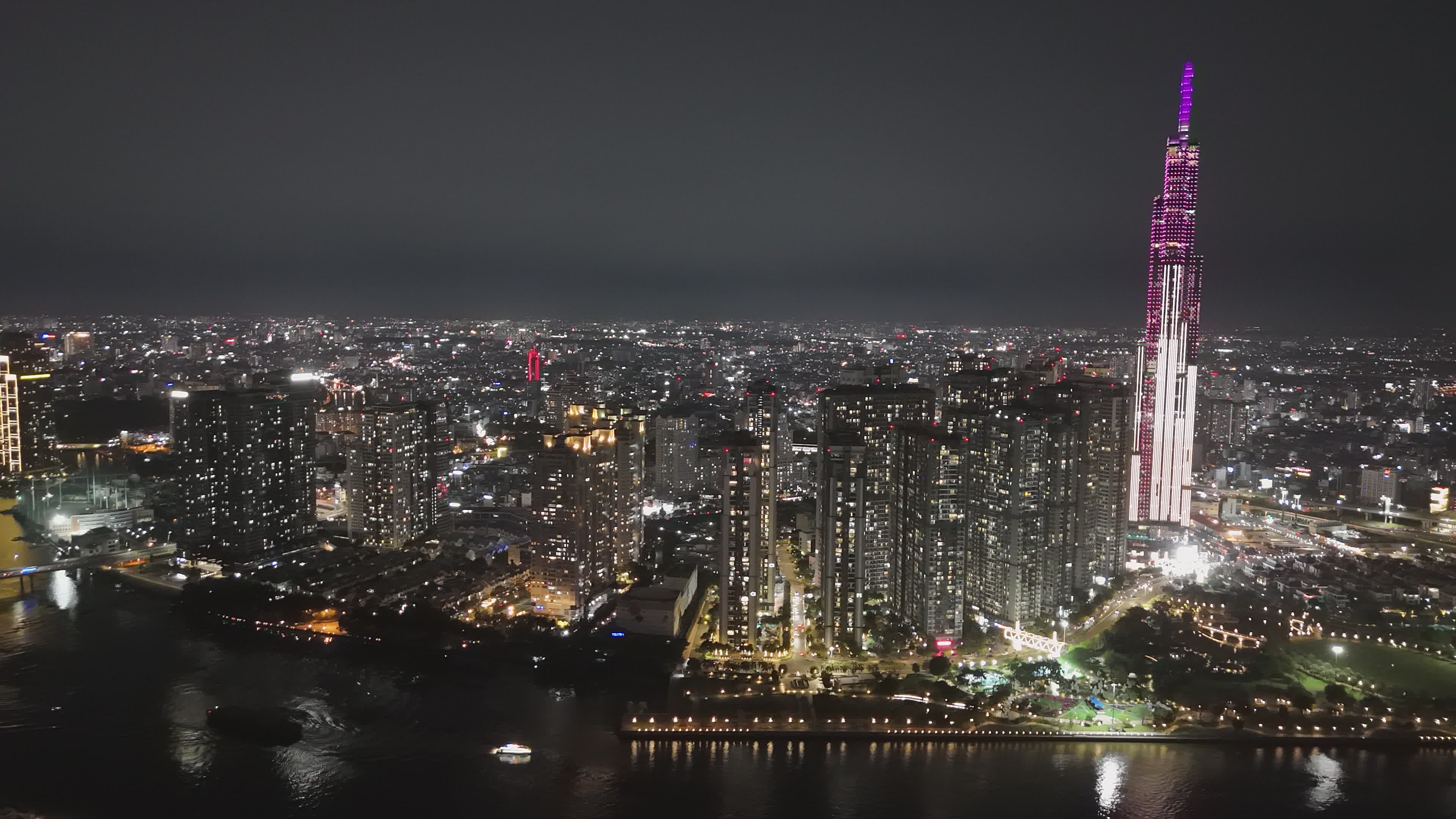 View of Aerial Night View of Ho Chi Minh City Skyline Free Stock Video Footage ...