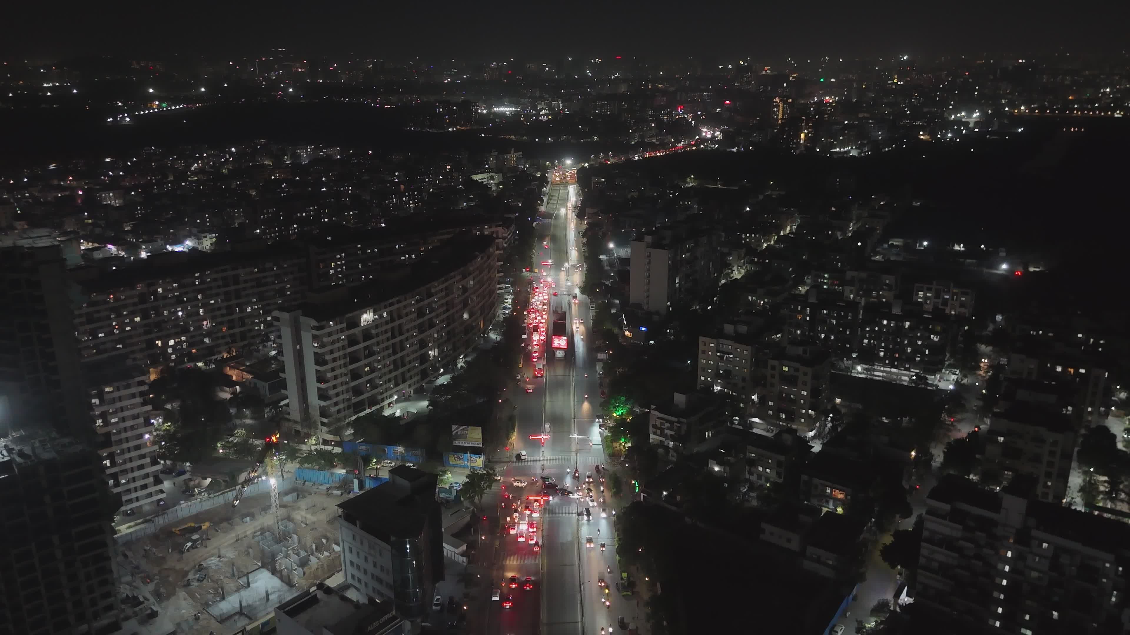 Aerial Night View of Urban Cityscape with Skyscrapers Free Stock Video ...