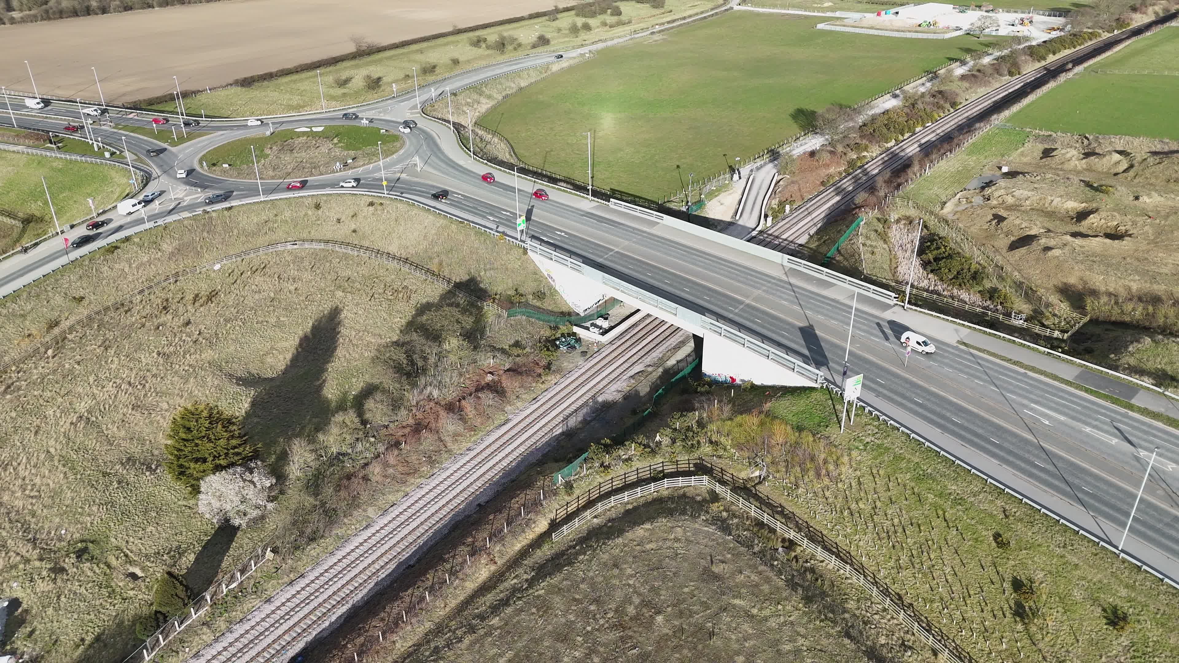 Aerial View of Rural Road Intersection and Overpass Free Stock Video ...