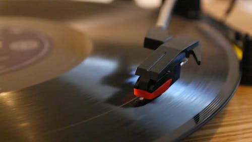 A Turntable In Operation Playing A Music Record 