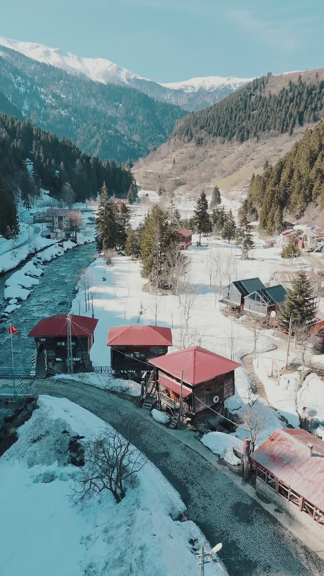 Scenic Winter Mountain Village Aerial View Free Stock Video Footage ...