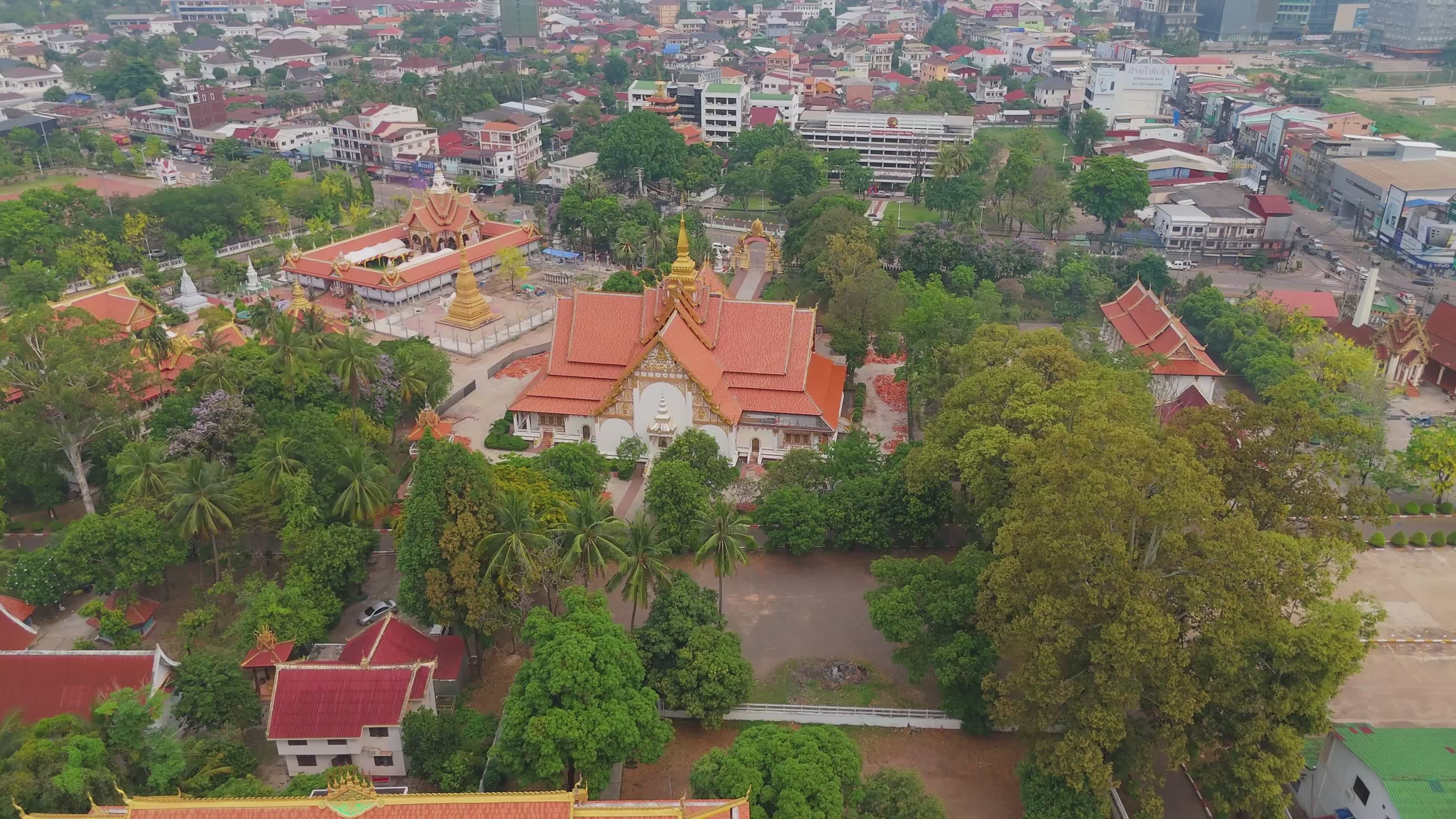 Scenic Aerial View of Buddhist Temples in Vientiane Free Stock Video ...