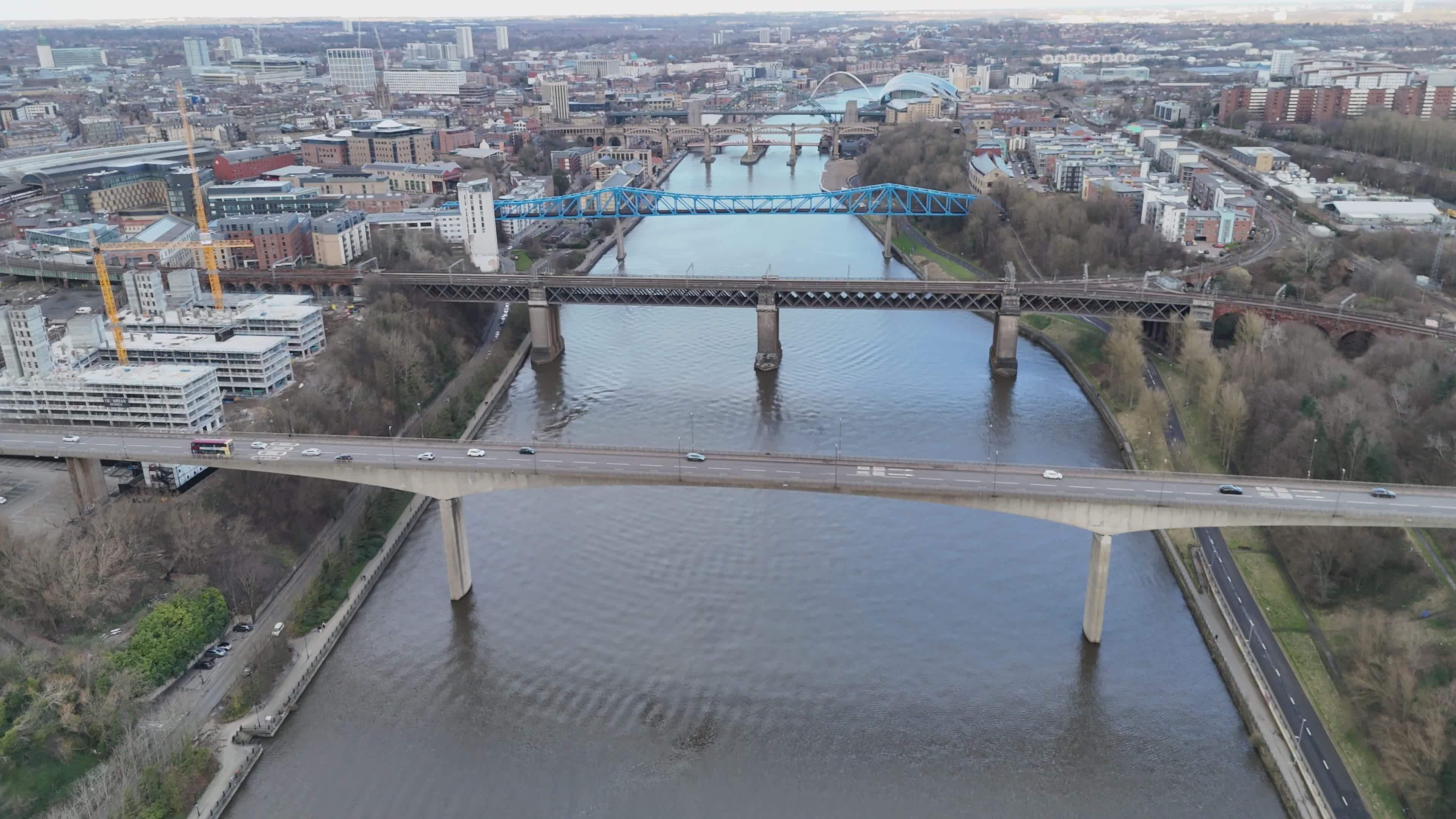 Breathtaking Aerial View of River and City Bridges Free Stock Video ...