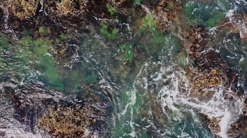 Sea Waves Overflowing The Rocky Coastline 