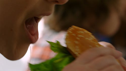  A Big Bite On A Hamburger Sandwich