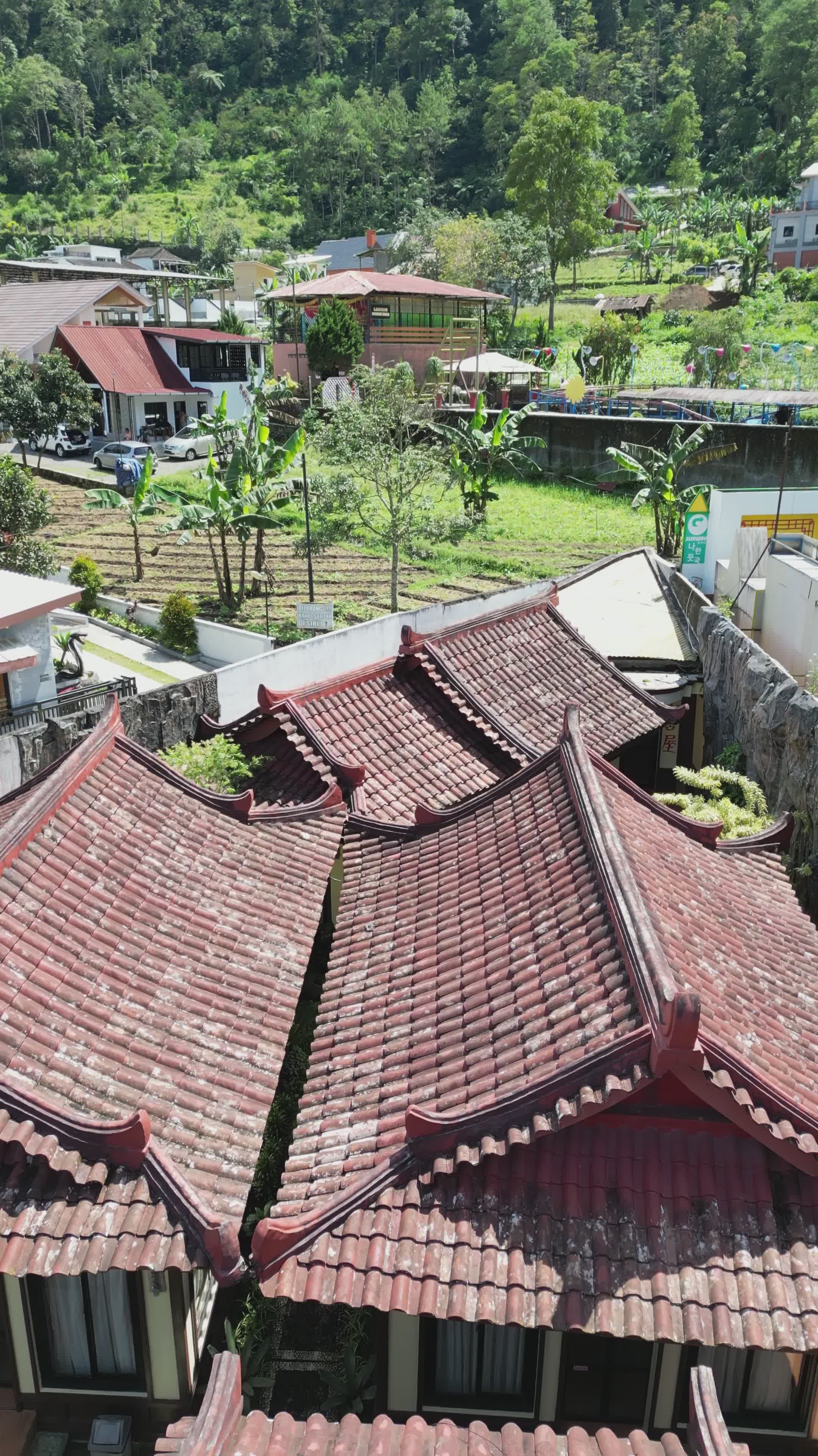 Aerial View of Traditional Asian Rooftops and Lush Landscape Free Stock ...
