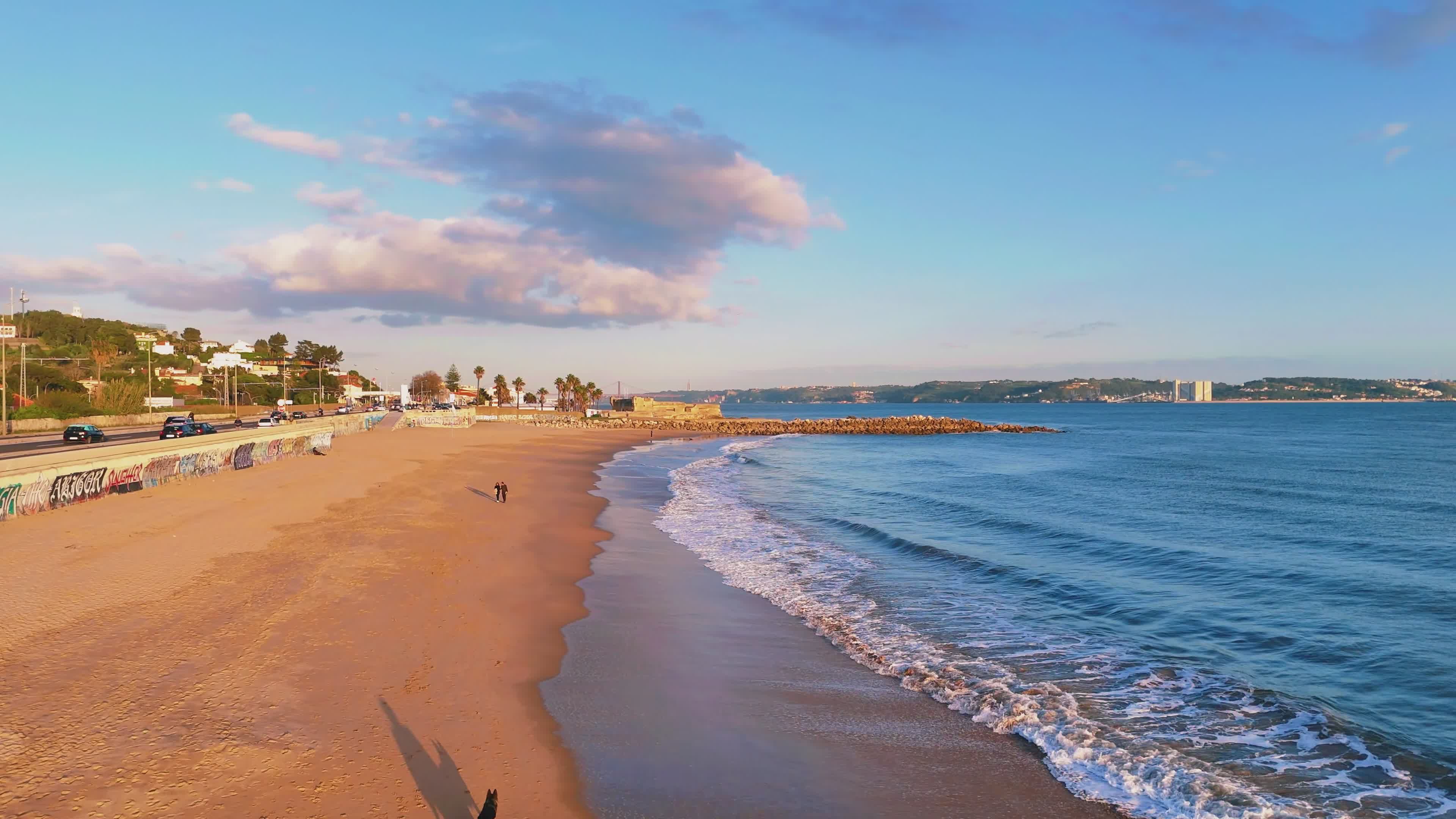 aerial-view-of-oeiras-beach-portugal-at-sunrise-free-stock-video