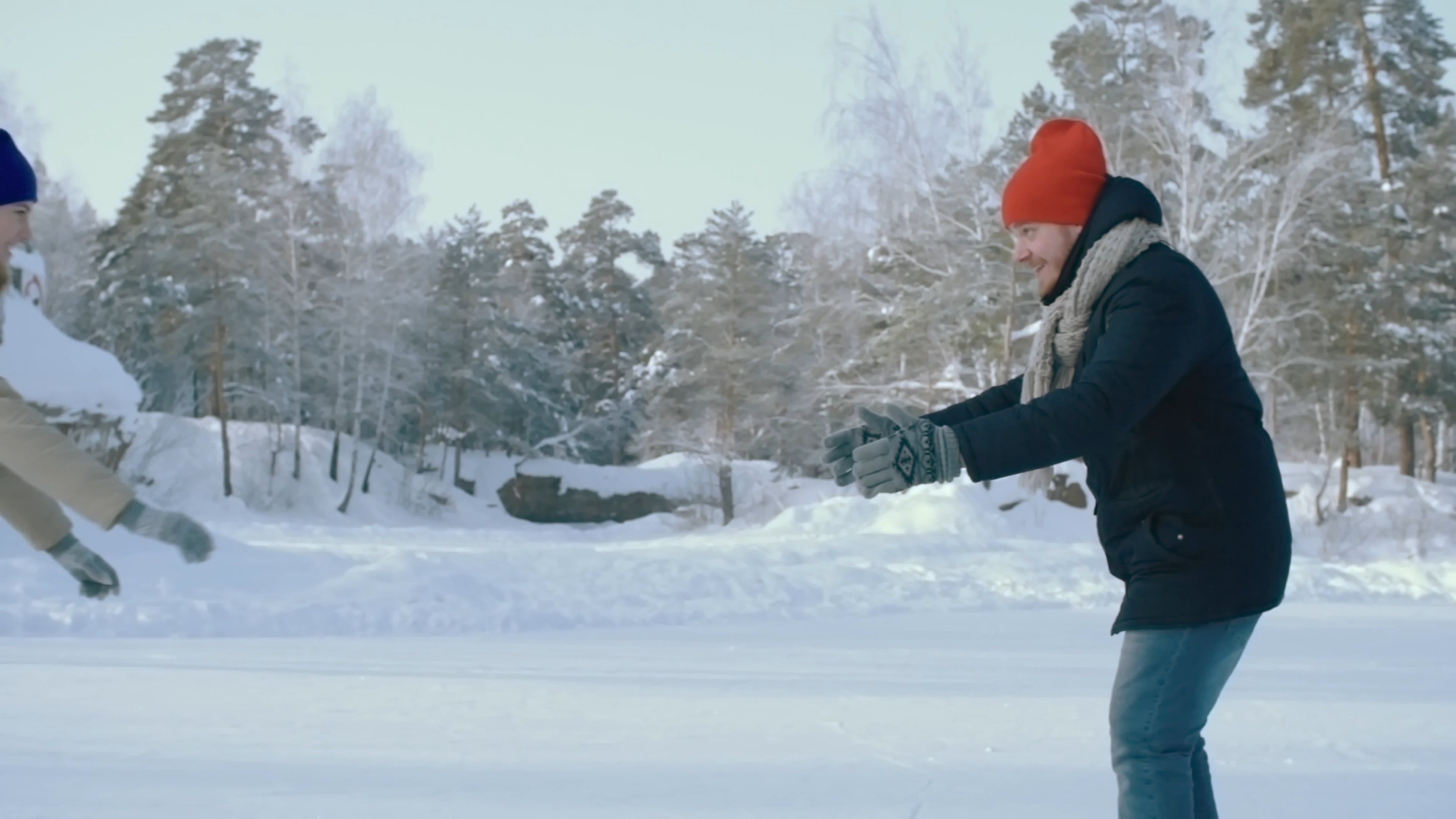 A Man And A Woman In An Outdoor Skating Rink · Free Stock Video
