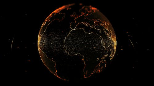 Digital Projection Of The Earth's Mass In Orange Lights