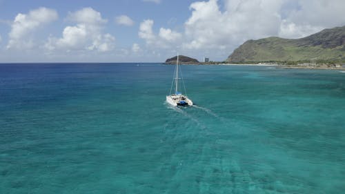 Aerial Footage Of Motor Boat On The Sea