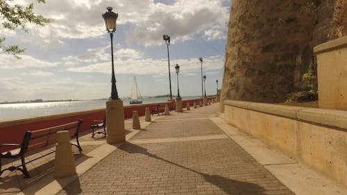 A Seawall Built On The Shoreline For Bay Viewing